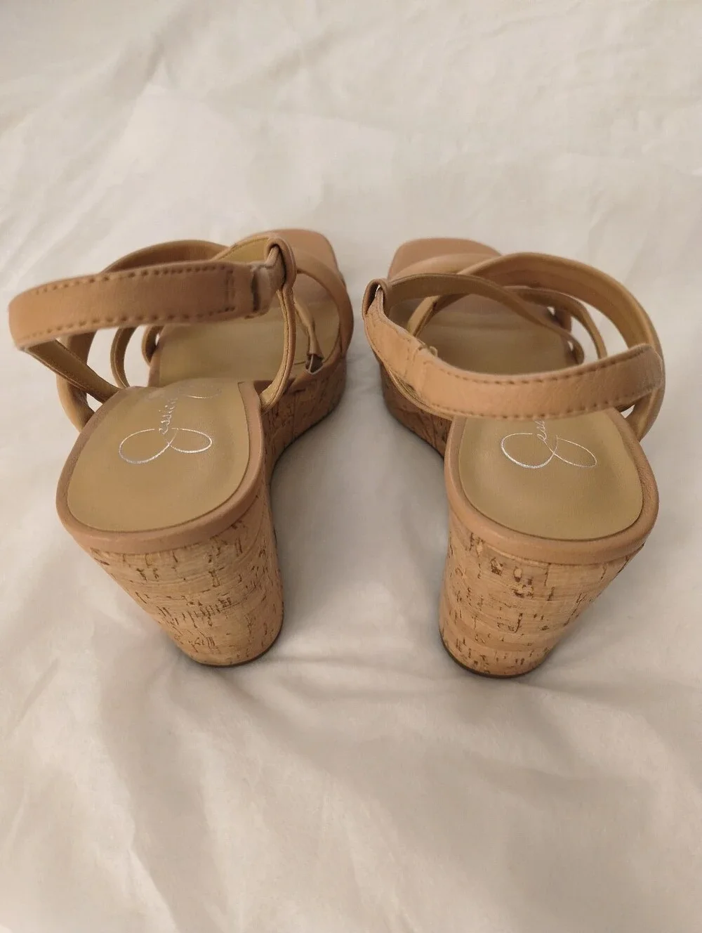 Jessica Simpson Nude Tan Cork Wedge Slingback Sandals